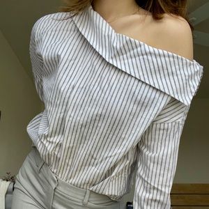 Asymmetrical cotton striped blouse
